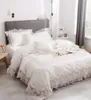 Tessile da casa 100cotton set di biancheria da letto in pizzo bianco king regina doppia delle dimensioni solide di lettiere principessa da letto ragazza cover del piumone coreano7613791