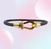 Högkvalitativ Europe Classic Style 18K Gold Black Hoov Buckle äkta läderarmband med Stainls Steel Accsori9668804