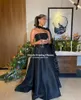 Feestjurken FivSole Zwart Saoedi -Arabië Avond strapless met 3D Flowers Prom jurk Dubai Mouwloze speciale gelegenheid jurken