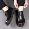 Sapatos casuais britânicos homem preto escritório vestido de couro planos de couro dividido 2024 sola de borracha de vaca