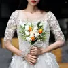 Decorative Flowers Bride Wedding Pearl Butterfly Bouquet Bridesmaid Waterfall Flower Vintage Rose Marriage Party Supplies Luxurious