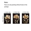 Camess 3pcs 15.7x23.6in/40x60cm Çerçeve yok Siyah ve Altın Çiçek Duvarı Sanat Tuval Oturma Odası Dekoru için Resim