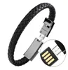 Lederen gevlochten pols bliksemkabel data laadsnoer voor Apple Huawei USB Open Cuff armbandlader3008252