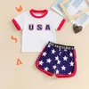 Kleidungssets 4. Juli Kinder Mädchen Outfits Buchstaben Print Crew Hals Kurzarm T-Shirts Stars Shorts 2pcs Kleidung Set