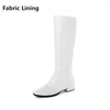 Boots Winter PU Leather Women Knee High Motorcycle Square Toe Zip Footwear Low Heels Female Riding Ladies Long Boats 2024