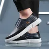 Casual Shoes Yomior Spring Summer Fashion Soft Leather Men Lace-Up Loafers Flats Work Breathable Sneakers Black Blue