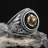 Anneaux de bande Punk Hip-Hop Radiation Star Thai Silver Open Adjustable Ring J240429