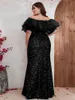 Abiti da festa sirena nera plus size 2024 abito da sera fuori dalla spalla maniche corte per paffies weifle women jowns da sposa