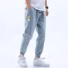 Summer Mens Jeans Jogger Thin Harem Pants Cotton Banded Pant Korea Style Light Blue Hip Hop Beam Feet Casual Trousers Male 240422