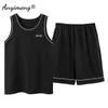 Piajama Set di pigiama Summer Shorts Shorts ShortSleveless Gret a due pezzi Distintivo da ricamo sportivo da notte.