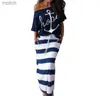 T-shirt femminile estate plus size per vacanze eleganti casual due pezzi set per la maglietta con l'ancoraggio della barca femminile e set di sci maxi a strisce S-3xlwx
