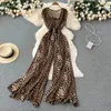 Summer Leopard Print ärmlös Jumpsuit Kvinnor Casual Loose Rompers and playsuits Wide Leg Pants Overalls Kvinnliga outfit 240425