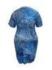LW plus size imitação de jeans v design de bolso de pescoço dres vestido tshirts verão solto para mulheres vestidos 240422