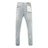 Marca roxa Trendy American Bordery com orifícios em jeans de rua reta e reta de emagrecimento azul para homens