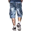 Erkek Şort Kot pantolonlar yaz çok cepli mavi denim sokak kıyafeti gevşek büyük boy düz