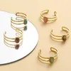 Band Rings Fashionable retro colored Geomstone ring with gold-plated open cuffs stainless steel natural stone fashionable jewelry gift party Q240429