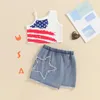 Set di abbigliamento per bambini con gonna set di stelle senza maniche camisole con stampa estiva in denim irregolare 4 luglio