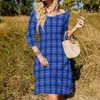 Vestidos casuais vestido de impressão xadrez azul feminina vintage check streetwear retro com arco de verão enormes vestidos