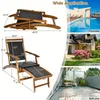 Campo de mobília de acampamento cadeira de lounge de madeira com apoio de pé retrátil e design de vime