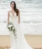 Sexy Long Chiffon V-Neck Beach Wedding Dresses With Ribbon Sheath Spagehtti Pleated Vestido de novia Zipper Back Sweep Train Bridal Gowns for Women