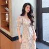 Robes décontractées mode coréenne vintage midi robe fête à manches courtes sweet sweet imprimement conception d'été élégant daliy femmes