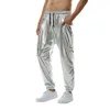 Męskie spodnie męskie błyszczące srebrne metaliczne jogger brespanty hip hop mokro mokro spustów men club festival festiwal streetwear pantalones hombre