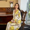 Etnik Giyim Basit Stil Fas Elbiseleri Kaftan Türkiye Müslüman Rhinestone Moda Baskı Saten Elbise Suudi Ramazan Ab384