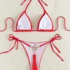 Women's Swimwear 2 Piece Sexy Thong Bikini Set String Cheeky Swimsuit Textured Halter Triangle Bathing Suits