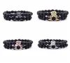 2 pcsset Animal King Lion Lion Head Lava Steinarmband Schwarzes Natursteinkronpaar Bracett Sets für Männer Handschmuck Accessoires4724936