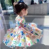 Robes de fille Summer Girls Robe 2023 Nouvelle manche bouffée Cascater Cartoon Party Princess Robe Childrens mignons Portez bébé pour enfants