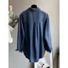 Blouses des femmes 2024 Spring automne mode Fonds Femmes Long Manches Londs Col de denim en vrac Blouse bleu vintage P148