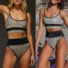 Women's Swimwear 2024 Womens Leopard Print Bikinis Set Two Pieces Split Swimsuit Tummy-Control Bathing Suit For Tropical Vacations Surfing