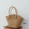 Sac Japan ins Summer Paille tissée Fashion Women Beach Point Point Handbag Basket Backet Bucket Beat Pocket Drawstring
