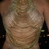 Kostuumaccessoires Harness Body Chain Multi Layered Rhinestone Chest Women's Nightclub Sexy Shining Crystal Tasel Body Chain Sieraden