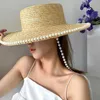 Chaps à bord large chapeau seau blé strot womens chapeau de soleil d'été perle brun liège panama pêcheur pêcheur femme extérieur pliage plage du soleil