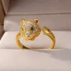 Anneaux de bande Zircon Leopard Head Anneau Femme en acier inoxydable Open Gold Rnew Vintage Animal Aesthésie bijoux Anillos Mujer J240429