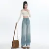 Women's Jeans Wide Leg Blue For Women Korean Fashion Spring Stretch Retro Color Small Straight Womens Pants Plus Size XL