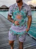 Tendência de verão 3D Impressão Mens Ruoto de rastreio Casual Casual Camisa Polo e Shorts 2pcs Conjuntos de moda boho estilo geométrico Man Roupos 240422