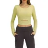 Dames T -shirts vrouwen bijgesneden trainingstoppen Cutout Thumb Hole Opgevoelde lange mouw yoga atletisch shirt voor sportgymactieve kleding