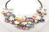 gtgtgtStunning Multicolor Freshwater Pearl Sea Shell Flower Leather Necklace 18quot8553227