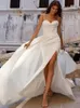 Sexy Side Slit Spaghetti Straps Mermaid Wedding Dress With Detachable Overskirt For Women Silk Satin Bridal Gowns Custom Made Vestidos De Noivas