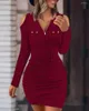 Lässige Kleider Frauen schlank sexy sexy V-Ausschnitt Langsamen Herbst/Winter Elegant Office Dame Feste Farbe enge Gesäß Wicked Kleid S-XXL