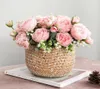 Fleurs artificielles en soie haute qualite 5 rose artifielle avec tige restaurang rum bröllop dekoration simulering bouquet6012703
