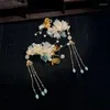 Haarclips Frauenclip Chinesische Hochzeitszubehör Fairy Orange Floral Pearl Girls Hanfu Dekor Barrette Juwely