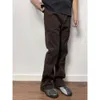 Pantalon masculin Laispue Courbe Couper déconstruit Pantalon de travail de tas de baril à baril droit déconstruit brossé