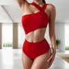 Dames badmode 2024 Zomer Fashion Bikini High Taille One Piece Swimsuit Belly Cut Out Soly Bathing Suits Beach Wear