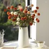 Decorative Flowers 5 Head Silk Ball Chrysanthemum Artificial Flower Fake Dandelion Long Branch Bouquet Leaves Home Party Decor Arrangement