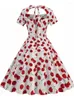 Feestjurken vrouwen spinnen bloem casual jurk 2024 zomer korte mouw retro gewaad 60s 50s vintage rockabilly swing vestidos