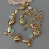 KKGEM natural blue larimar chips beads natural Cultured White Biwa Pearl pave Gold Plated Chain Long Necklace 30 240428
