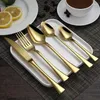 Ensemble de couverts 5pcs Set Golden en acier inoxydable en acier en inoxydable El Table Metal Dîner européen Cutlery Knife Dinning Fork and Spoon